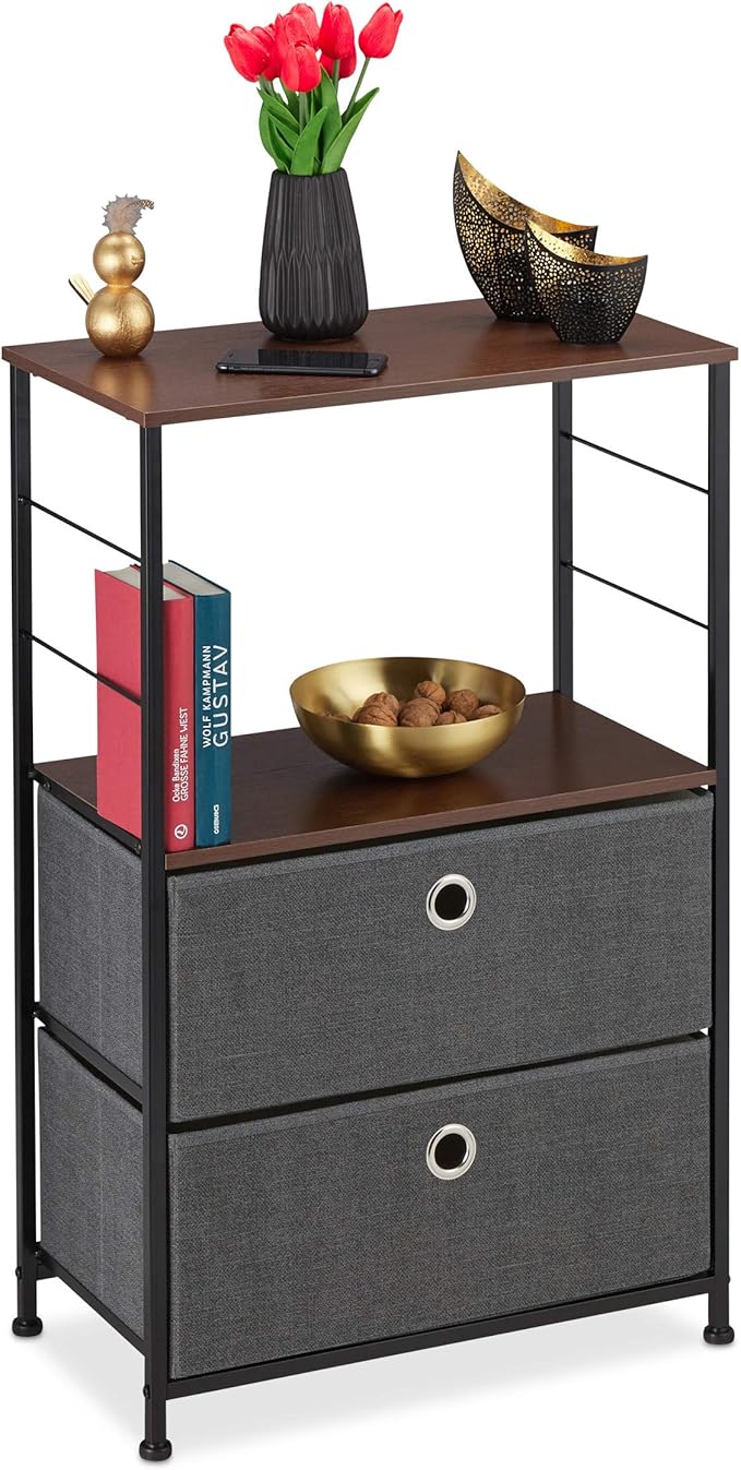 relaxdays 抽屉柜,2个织物抽屉隔层,架子,木质外观板,钢腿,高宽:85.